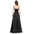 Grace Karin mujeres correas espaguetis Satén vestido de noche negro largo CL4974-1 #